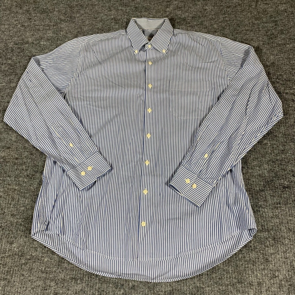 Peter Millar Blue and White Striped Long Sleeve Button-Down Shirt